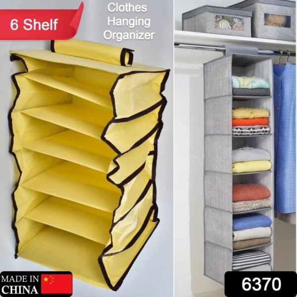 6 Shelf Hanging Closet Organizer Breathable Material Keeps Away Dust and Odors