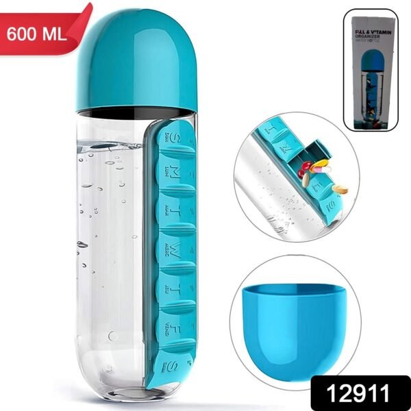 9ceae4a5-2ff4-4117-b46d-908554f26a6c.jpg Multi-Use Pill & Water Bottle for Travel (600 Ml, Mix Color)