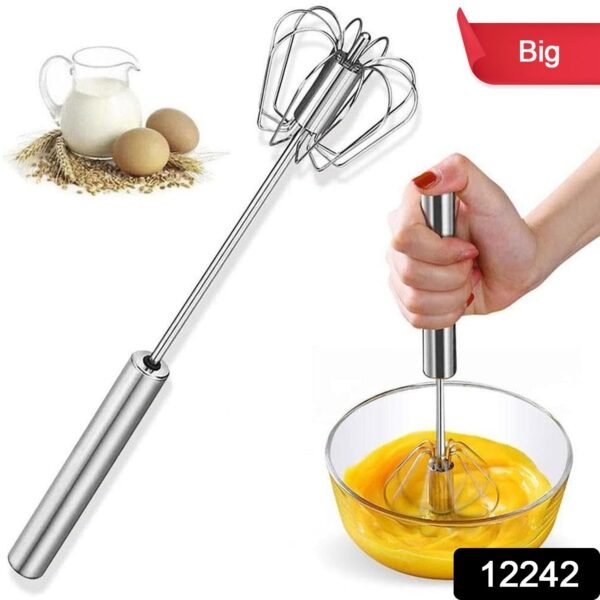 9d0ec25f-059a-4eeb-9ab5-e4e004aa33dd.jpg Big Stainless Steel Egg Whisk, Hand Push Rotary Whisk Blender (1 Pc / 35 Cm)