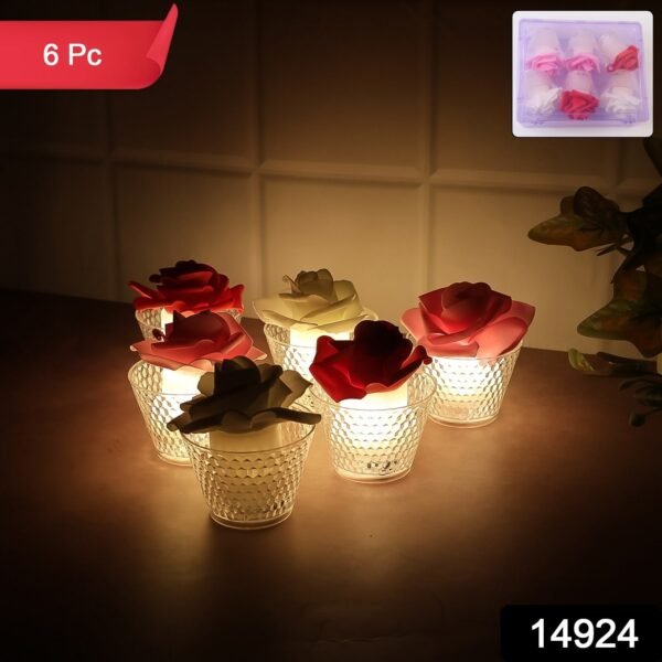 9f40ab2b-f33a-404d-a12d-e8d699ce2244.jpg LED Rose Flower Decorative Flameless Tealight Candles - (6 Pc / Set)