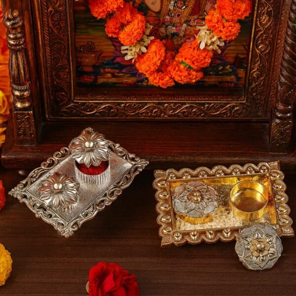 Ornate Rectangular Pooja Thali Tray - (1 Pc)