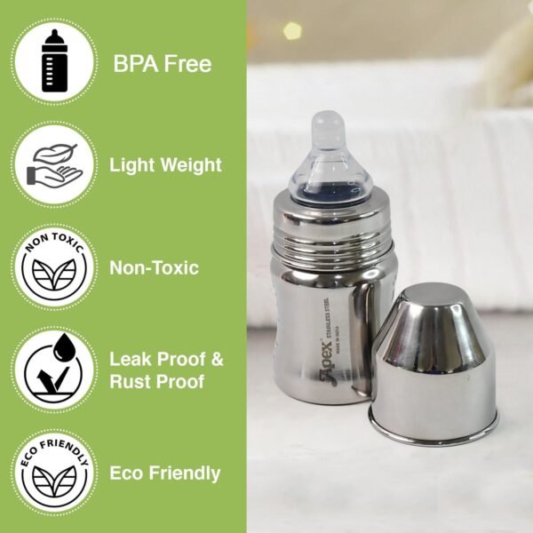 Baby-Feeding-Bottle-03.jpg Apex Premium Stainless Steel Baby Feeding Bottle (125 ML / 1 Pc)