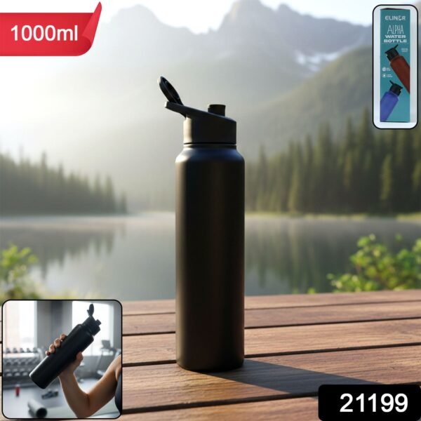 Stainless Steel 1000ml Flip-Top Reusable Sports Water Bottle – 1 Pc