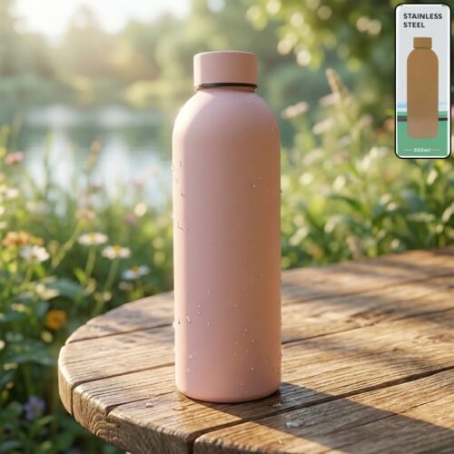 Bottle-01_0e82c0ab-c8dc-4e5e-9943-6bc91cc20ed7.jpg Stainless Steel Double Wall Vacuum-Insulated Drink Water (Pink / 500 ML Approx)