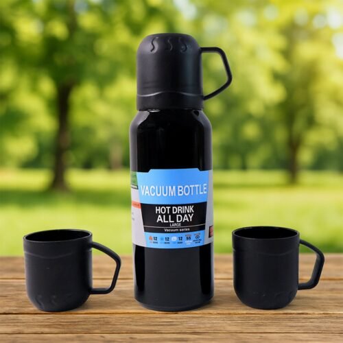 Bottle-01_ee459077-e9c0-4638-8195-873492ed4264.jpg Black Vacuum Flask Set – Stainless Steel Thermos with 3 Cups, Approx 500ml