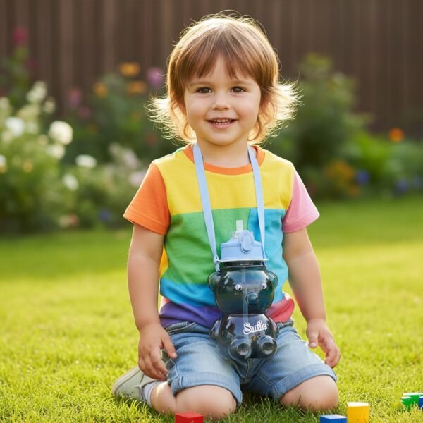 Bottle-02_10adf98a-48fb-4d8e-a28d-b369cbef8d59.jpg Kids Cartoon Bear Water Bottle with Straw & Shoulder Strap (1 Pc)