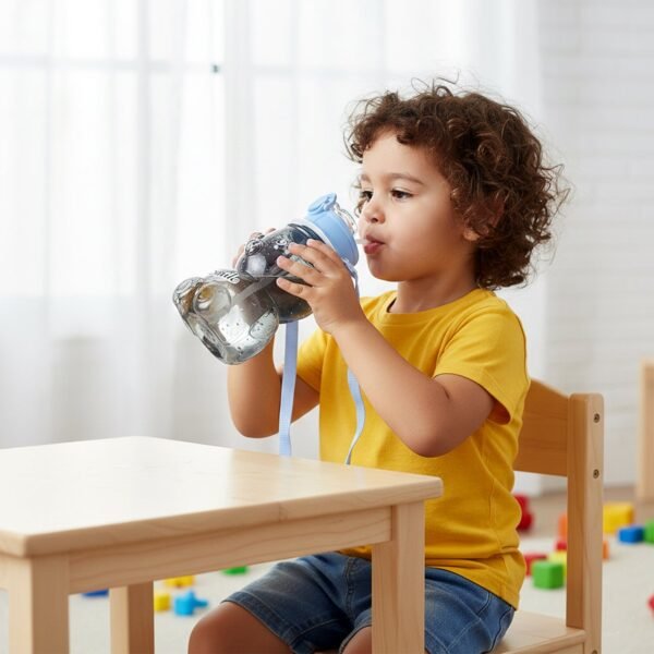 Bottle-03_7a87a023-1c73-45b6-b8f2-799672e49a43.jpg Kids Cartoon Bear Water Bottle with Straw & Shoulder Strap (1 Pc)