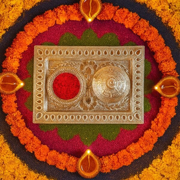 Silver-Finish Pooja Kumkum Box Tray - (1 Pc)