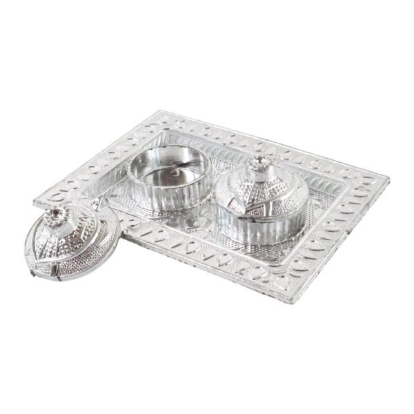 Silver-Finish Pooja Kumkum Box Tray - (1 Pc)