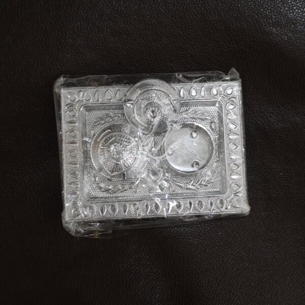 Silver-Finish Pooja Kumkum Box Tray - (1 Pc)