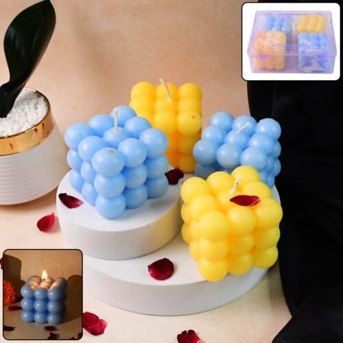BubbleCandleCube-WOSKU-01.jpg Colorful Cube Shaped Wax Candles (4 Pc)