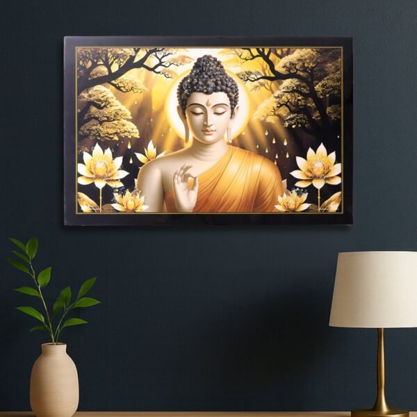 Decorative Lord Buddha Wall Painting Wooden Frame Mix Design, 45x30 Cm Approx (1 Pc)