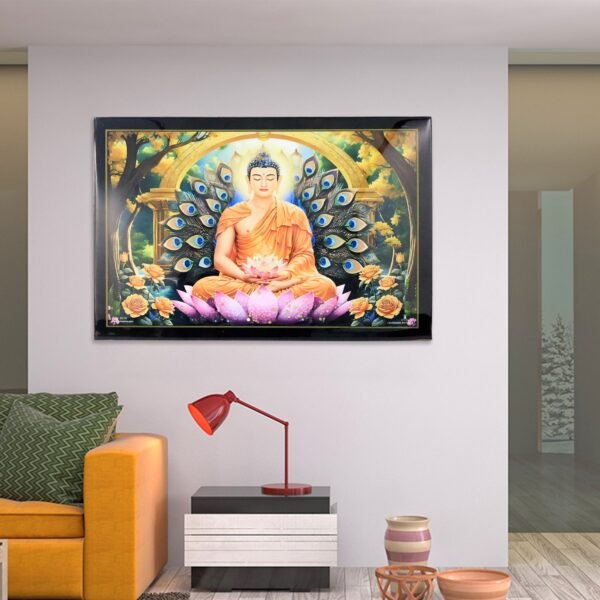 Decorative Lord Buddha Wall Painting Wooden Frame Mix Design, 45x30 Cm Approx (1 Pc)