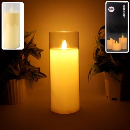 LED Flameless Candle Light with Flickering Flame Effect in Glass Cover (1 Pc)