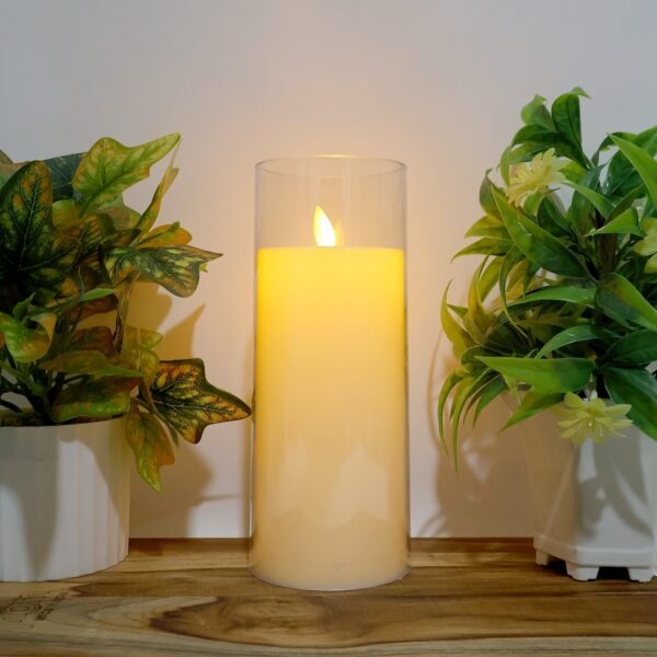 LED Flameless Candle Light with Flickering Flame Effect in Glass Cover (1 Pc)