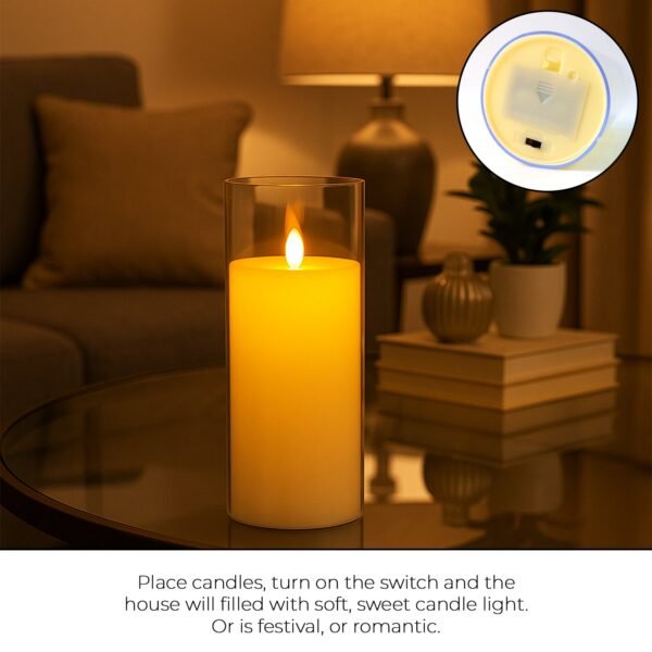 LED Flameless Candle Light with Flickering Flame Effect in Glass Cover (1 Pc)