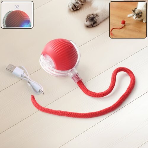 Rechargeable Interactive Cat Toy Ball with Detachable Tail and LED Light (1 Pc)