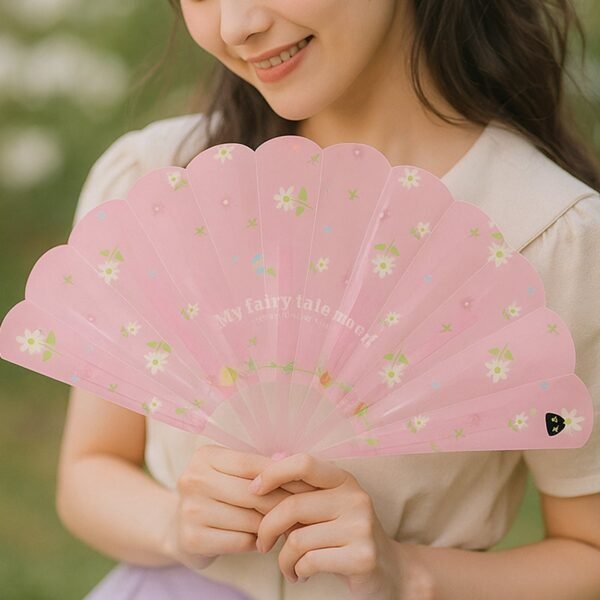 Foldable Hand Fan with Floral Print - (1 Pc)