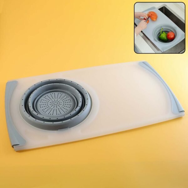2 in 1 Over-Sink Cutting Board with Built-In Collapsible Strainer (50 x 28 Cm)