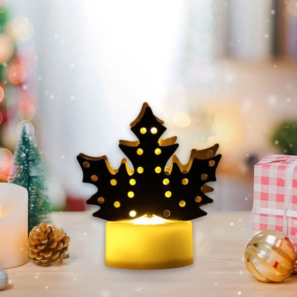 Christmas Decorative LED Gold Metal Leaf Diya Lamp, Diwali (1 Pc)
