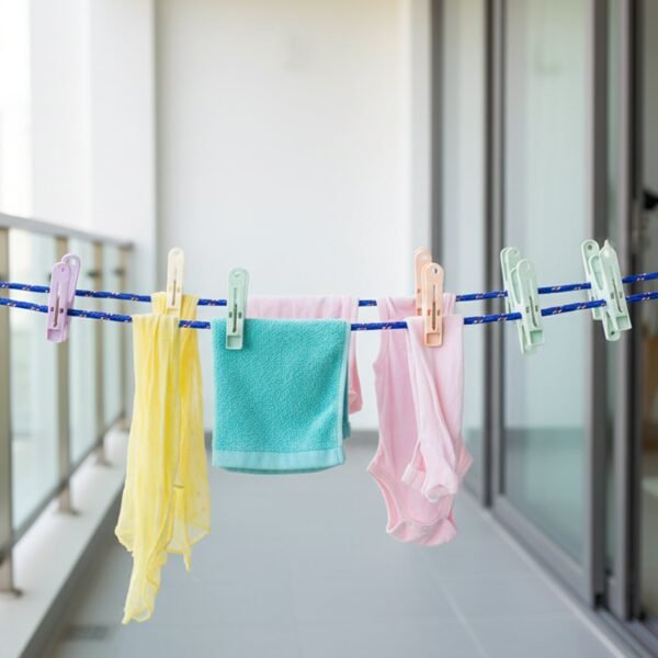 Clothesline Rope 12 Clips – 5 Meter Approx Heavy Duty Laundry Drying Rope with Clip