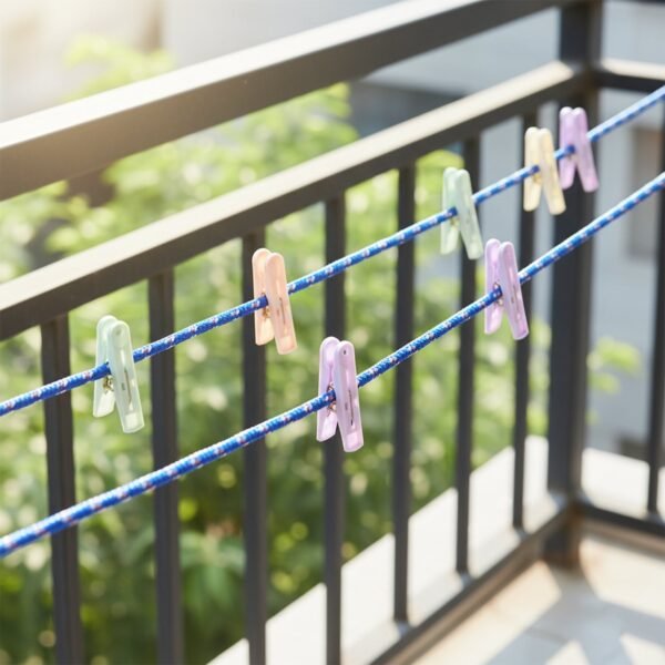 Clothesline Rope 12 Clips – 5 Meter Approx Heavy Duty Laundry Drying Rope with Clip