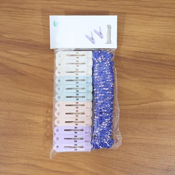 Clothesline Rope 12 Clips – 5 Meter Approx Heavy Duty Laundry Drying Rope with Clip