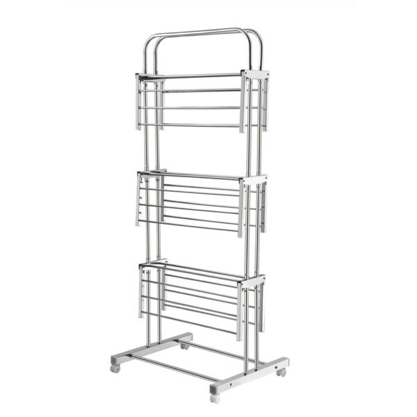 3 Layer Foldable Stainless Steel Cloth Drying Stand with Wheels