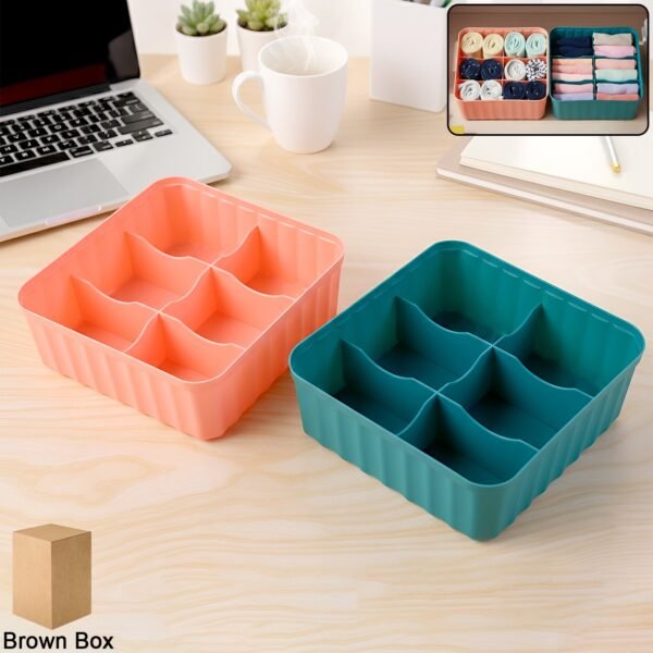 Square Organizer Box with 6 Compartments (Set of 2)