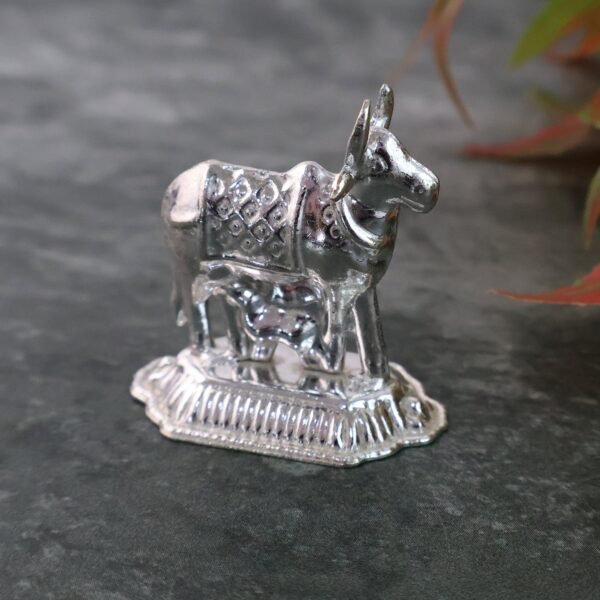 Cow-And-Tulsi-04.jpg Silver-Plated Kamdhenu Cow & Tulsi Plant Pair – Pooja & Home Décor
