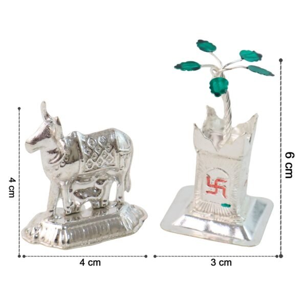 Cow-And-Tulsi-06.jpg Silver-Plated Kamdhenu Cow & Tulsi Plant Pair – Pooja & Home Décor