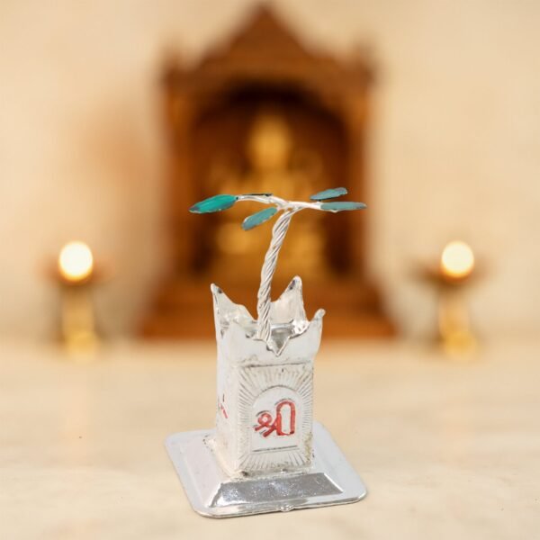 Cow-And-Tulsi-09.jpg Silver-Plated Kamdhenu Cow & Tulsi Plant Pair – Pooja & Home Décor