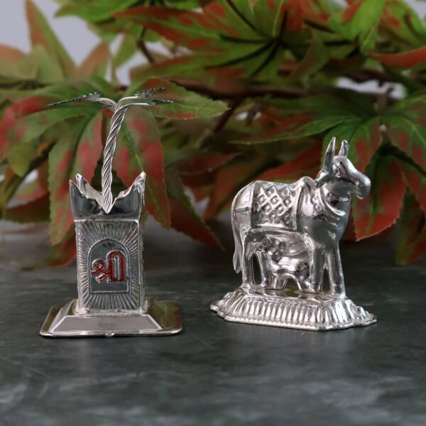 Cow-And-Tulsi-11.jpg Silver-Plated Kamdhenu Cow & Tulsi Plant Pair – Pooja & Home Décor