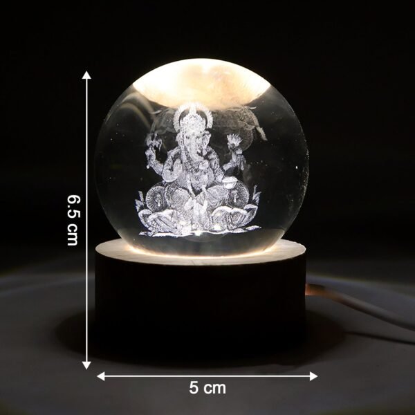 Ganpati 3D Crystal Ball lamps With Wood Base