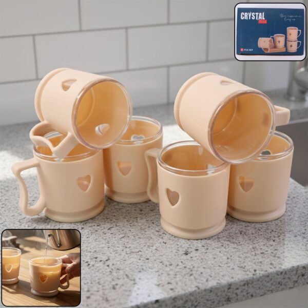 Elegant Heart Design Mini Tea & Coffee Mug Set (100ML, 6 Pc)
