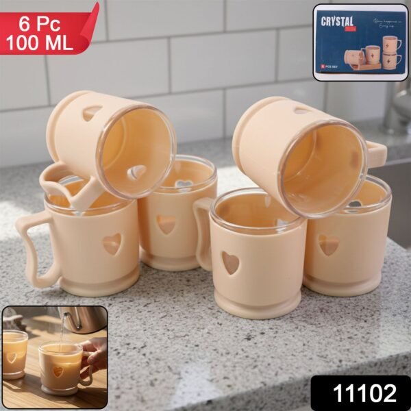 Elegant Heart Design Mini Tea & Coffee Mug Set (100ML, 6 Pc)