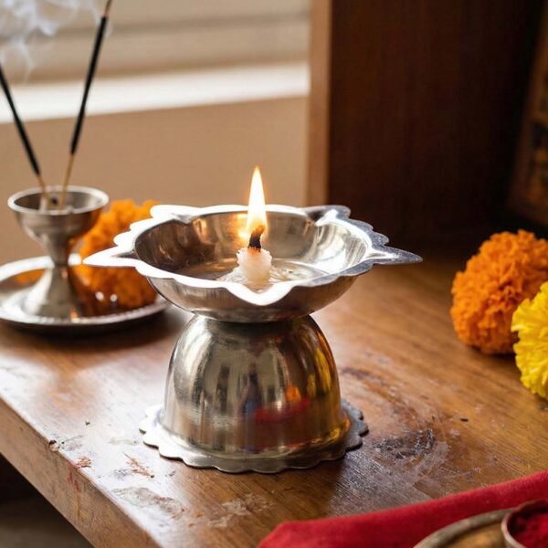 Stainless Steel Sunflower Design Diya Stand (Small Size / 1 Pc)