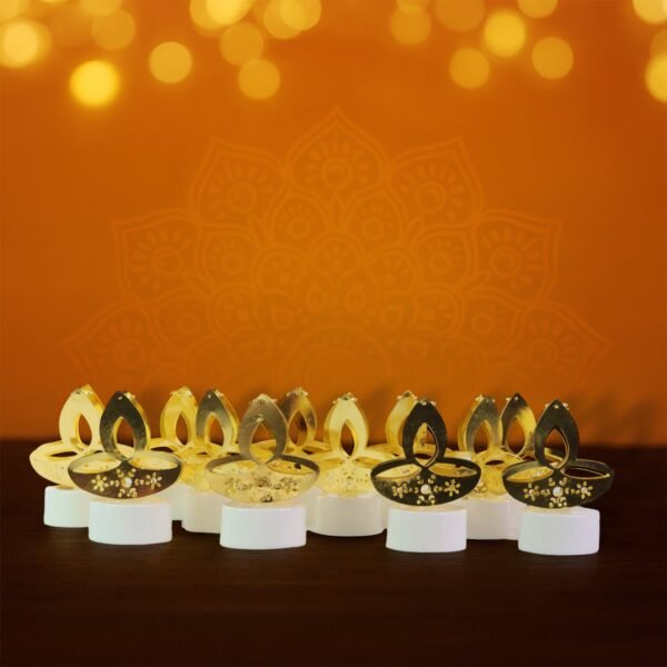 Diyalight-05.jpg Golden Diya Shaped LED Tealight Candles (12 Pc)