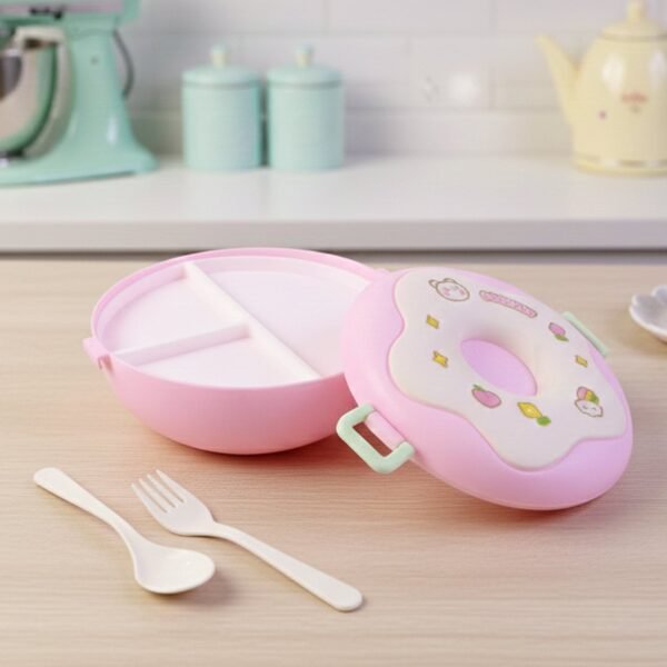 Donut Shaped Double Insulated 3 Compartment Lunch Box (1 Pc / Mix Color)