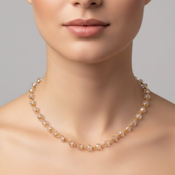Elegant Gold-Tone Faceted Crystal Beaded Necklace (1 Pc)