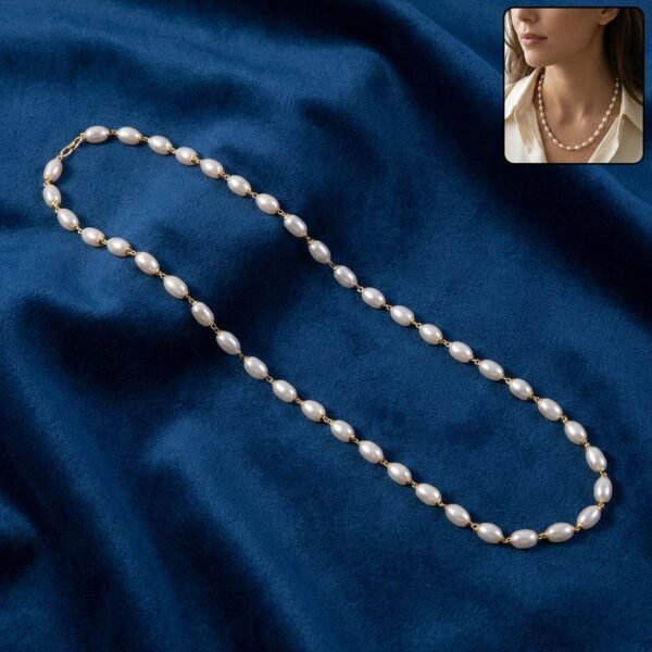 Elegant Pearl Beaded Necklace with Gold-Tone Link Detailing (1 Pc)