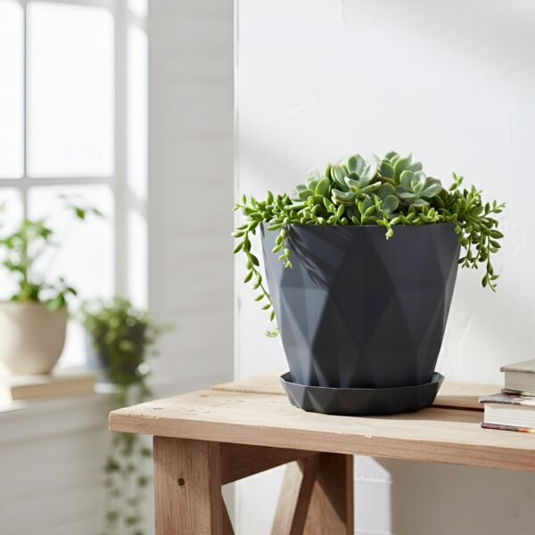 Flower-Pots-04.jpg Diamond Design Plastic Flower Pot Set with Drain Tray (5 Pc)