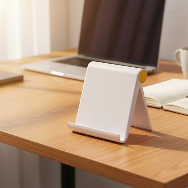 Foldable-Desktop-Mobile-Stand-02.jpg Plastic Foldable Desktop Mobile Stand (1 Pc / White)