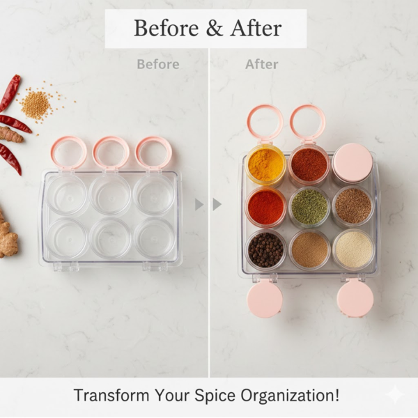 Frame_c6c318d9-66e6-4af0-b1d7-c0f851324154.png Plastic Spice Jars (6 pcs, 14x22x8cm, Multicolour)