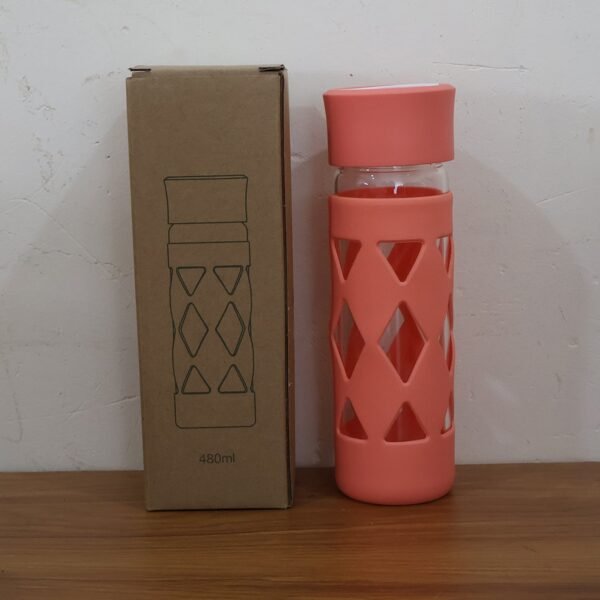 Glass Water Bottle with Protective Sleeve - (1 Pc / 480 ML)