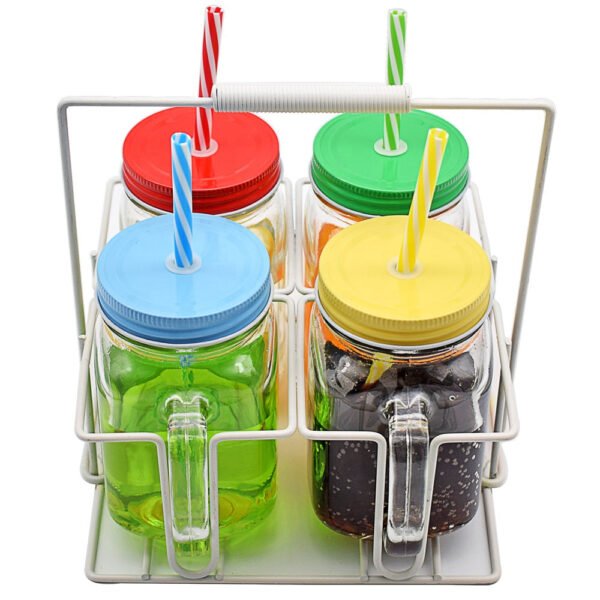 H94a5371bdddd42cdb3d4c57b367b1e1e8.jpg Drinking Cup / Glass / Mug Mason Jar with Handle & Straw