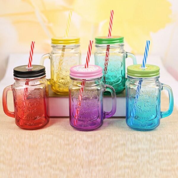 H9f9f61245e344f6da2442f695af47acew.jpg Drinking Cup / Glass / Mug Mason Jar with Handle & Straw