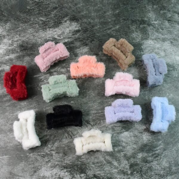 Big-Size Soft Faux Fur Hair Claw Clips (12 Pc)