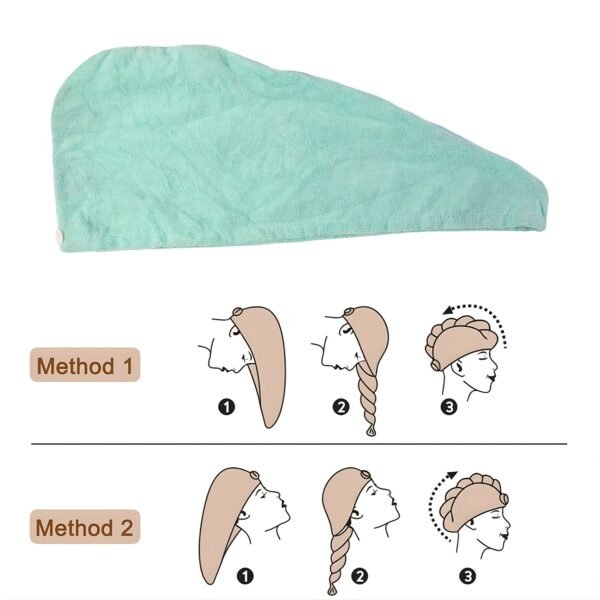 Hair-Towel-Wrap-03.jpg Premium Soft Microfiber Hair Drying Towel Wrap with Button Lock (1 Pc)