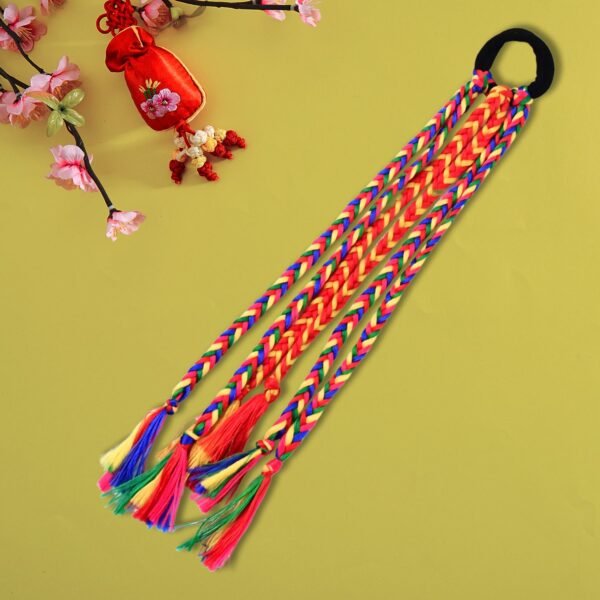 HairString-05.jpg Traditional Multicolor Braided Hair Extension with Tassels